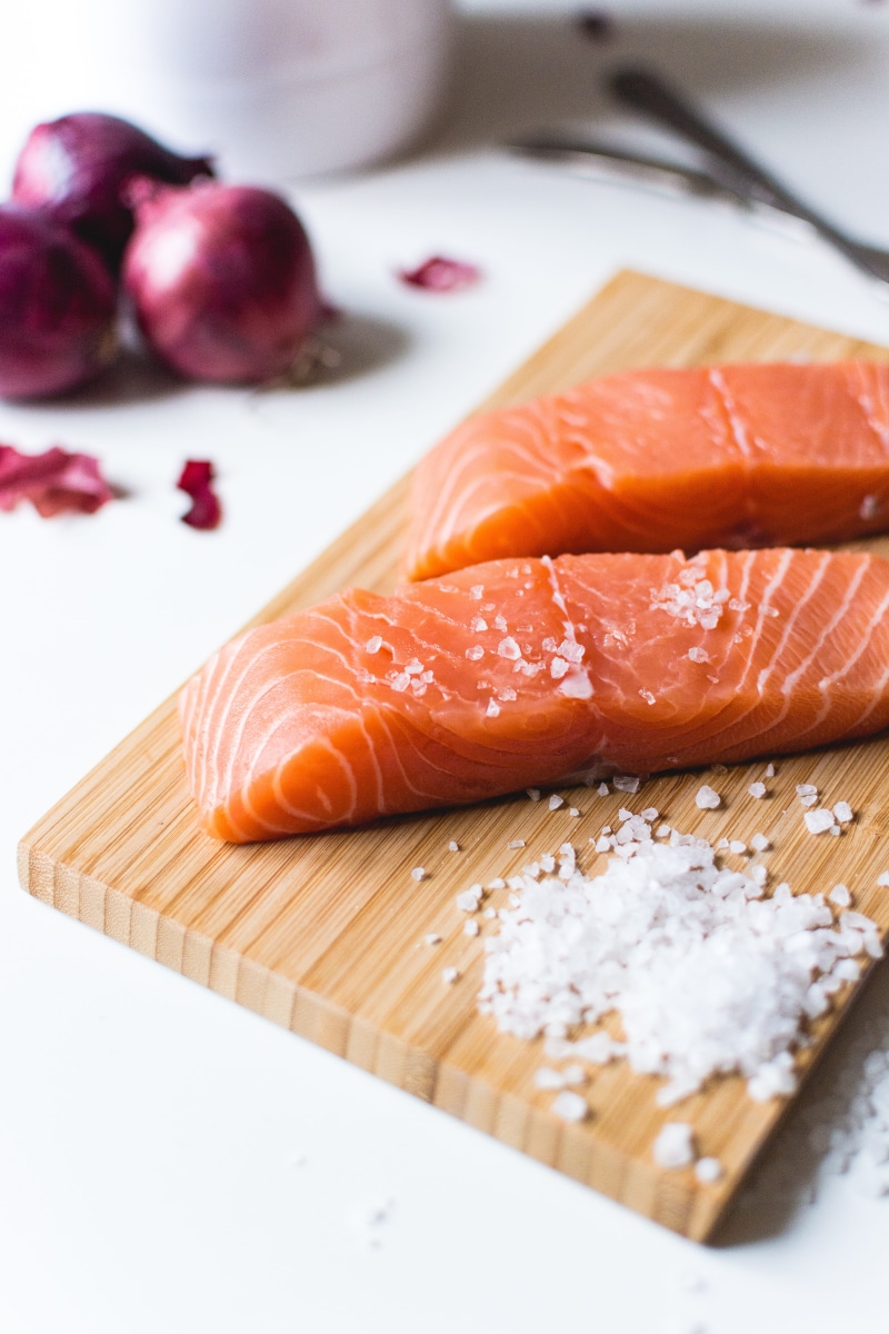 sashimi, high angle view, wellbeing, freshness, serving size, meal, cutting Board, orange color, salmon - seafood, indoors, japanese food, seafood, raw Food