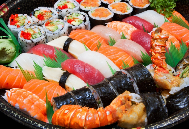 close-up, japanese food, japan, food And Drink, salmon, salmon - seafood, seaweed, ready-to-eat, cultures, dish, asia, rice - Food Staple, prawn, caviar