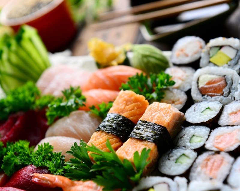 food, food and drink, freshness, wellbeing, no people, salmon - seafood, healthy eating, japanese food, close-up, sushi, parsley, Japanese cuisine, rice