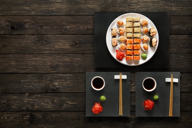 ginger, set, rolls, sticks, wasabi, sushi, sauce, 5K, japanese food