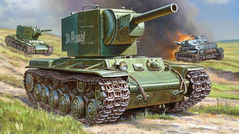 armored tank, green, military, aggression, armed forces, machine gun, government, land vehicle, 1080P, mode of transportation, figure, outdoors, art, KV-2