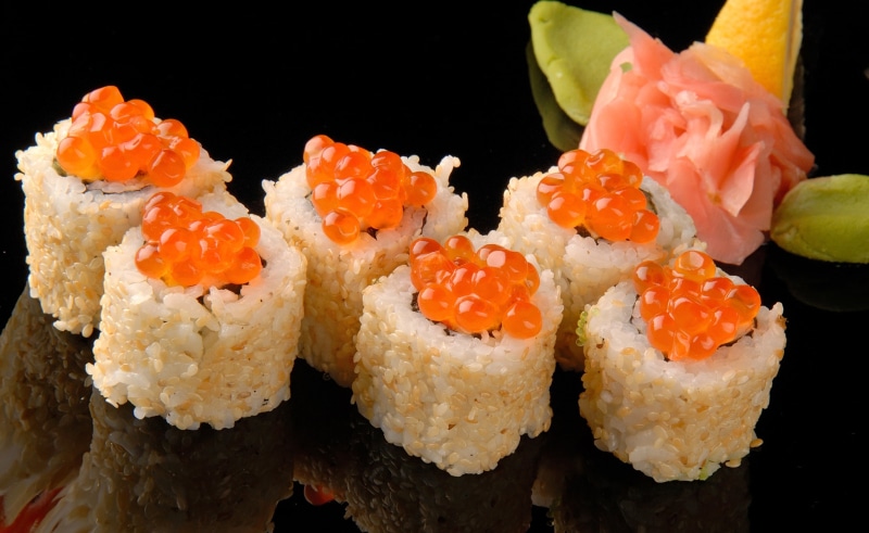 salmon - seafood, asian food, japanese Cuisine, tobiko Caviar, seafood, appetizer, plate, east Asian Culture, refreshment, healthy Eating, rolled Up, still life