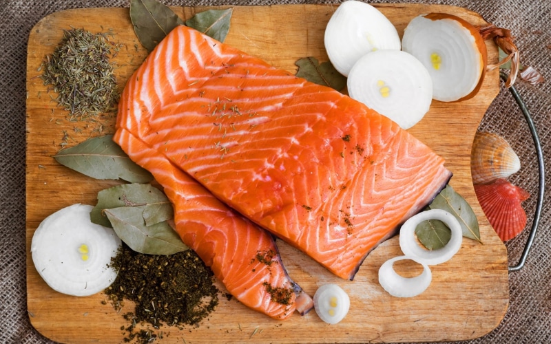 healthy eating, 720P, wellbeing, still life, pepper, salmon, table, japanese food, food and drink, vertebrate, no people, tray, sashimi, directly above