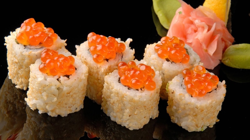 black background, wellbeing, sushi, no people, ready-to-eat, food and drink, food, tray, caviar, temptation, salmon - seafood, healthy eating, fish, still life