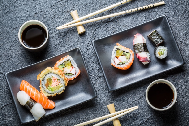 sushi, Japanese cuisine, soy sauce, rolls, 5K, sticks