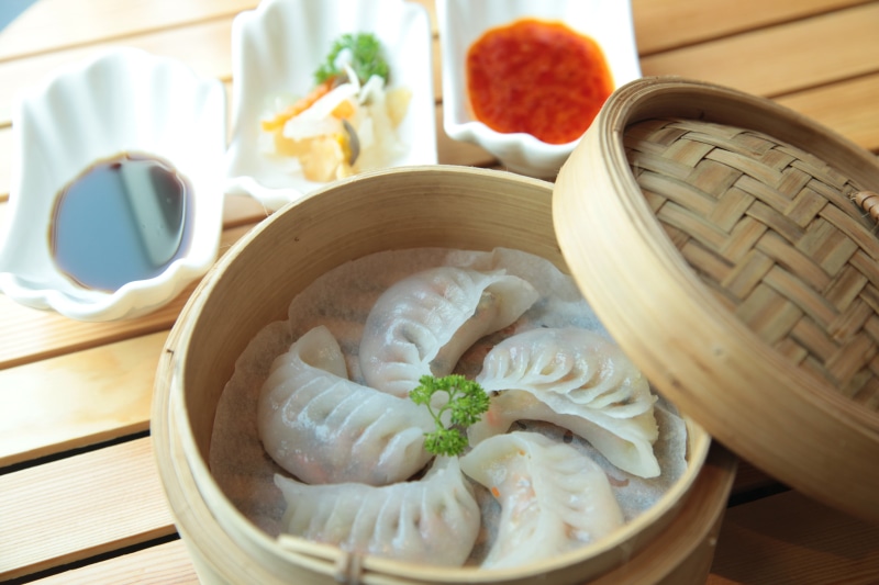close-up, meal, restaurant, chinese food, no people, dumpling, high angle view, round, wellbeing, brown, asian, wood - material, gourmet, 5K, food, food and drink
