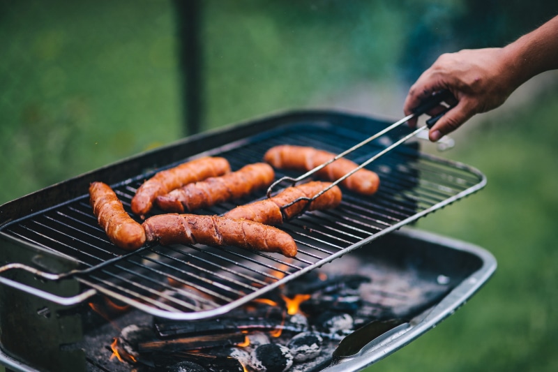 roasted, meal, food and drink, coal, meat, front or Back Yard, picnic, close-up, outdoors, beef, grilled, preparing food, sausage, dinner, freshness, grill