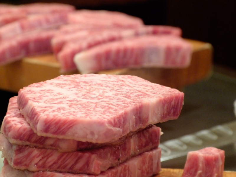still life, food, japanese food, pile, temptation, pork, food and drink, table, japan, Kobe Beef, pink color, close-up, Meat, in a row, sliced, raw, preparation