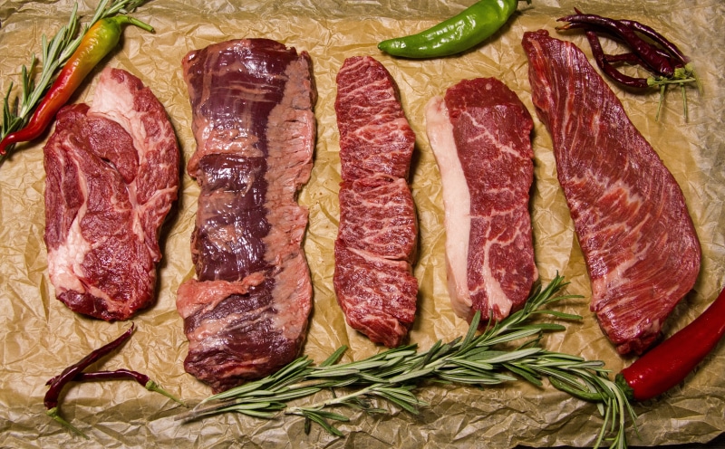 plate, slice, food and drink, beef, steak, close-up, incision, meat, red, surrounded, red meat, healthy eating, meats, vegetable, raw food, chilis, wellbeing