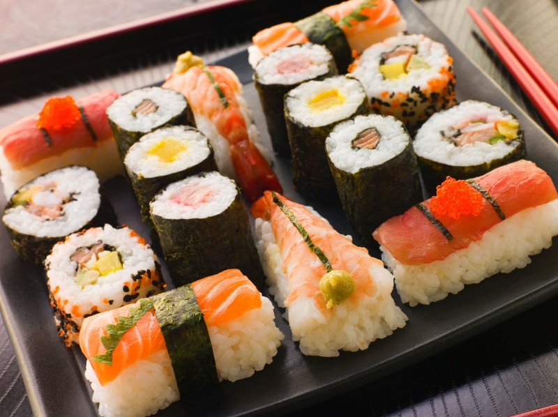 Japan, asia, tuna, raw Food, wasabi Sauce, Sushi, chopsticks, refreshment, wasabi, close-up, avocado, food, slice, nigiri, indoors, no people, seaweed