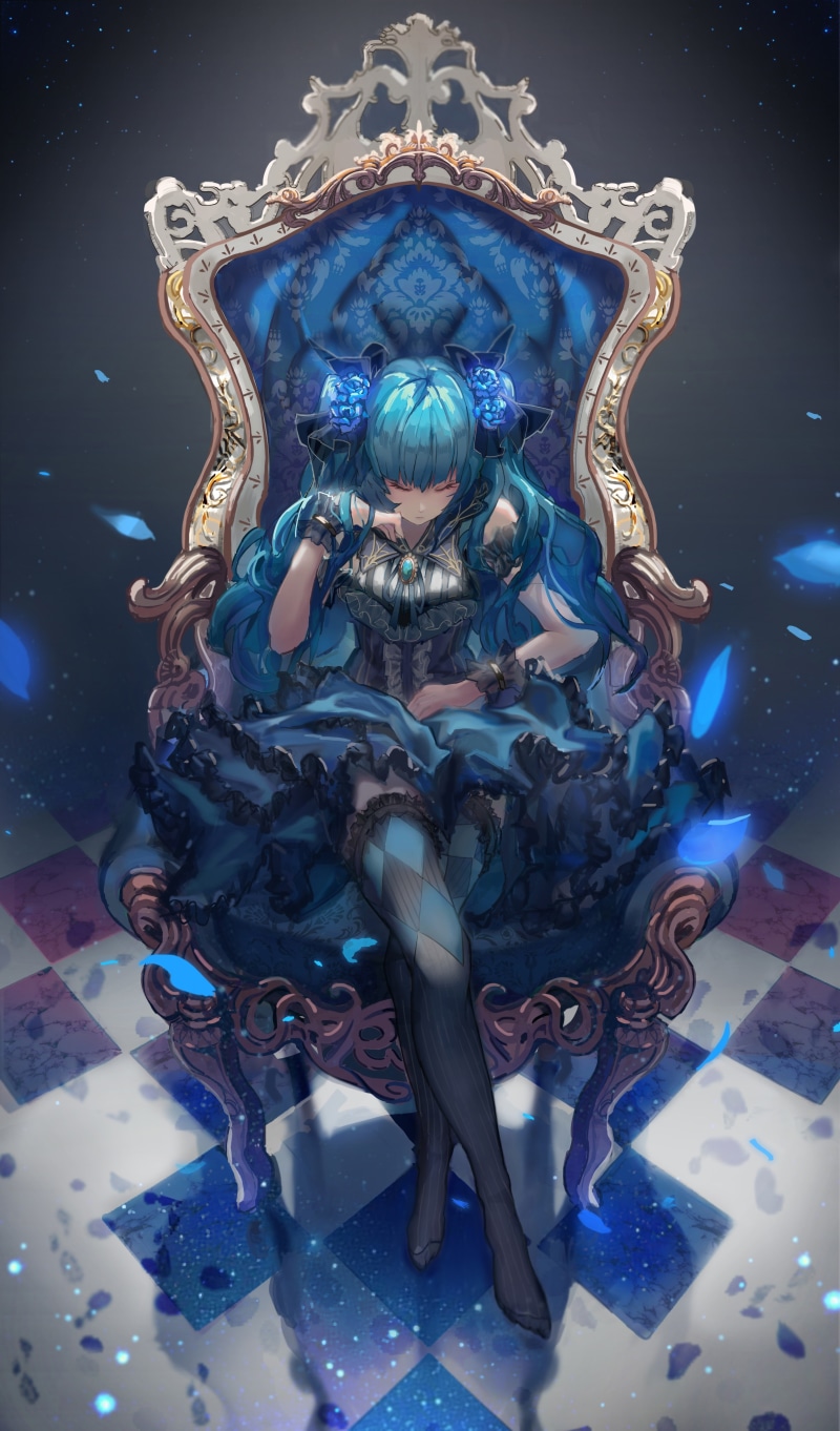 belief, throne, hatsune miku, closed eyes, indoors, craft, vocaloid, metal, representation, sculpture, architecture, creativity, Anime, twintails, statue