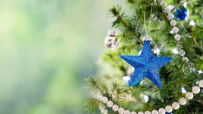 star, green, 1080P, blu, blue, ornament, christmas, tree, holidays