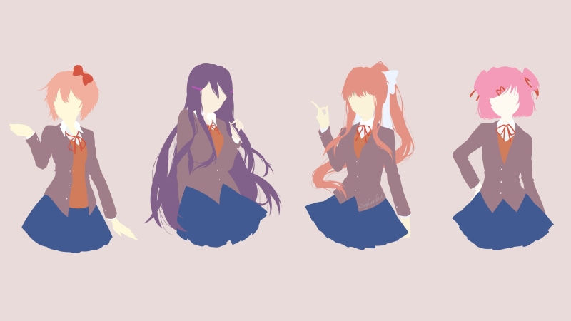 silhouette, cut out, arts culture and entertainment, Doki Doki Literature Club, Monika (Doki Doki Literature Club), Sayori (Doki Doki Literature Club)