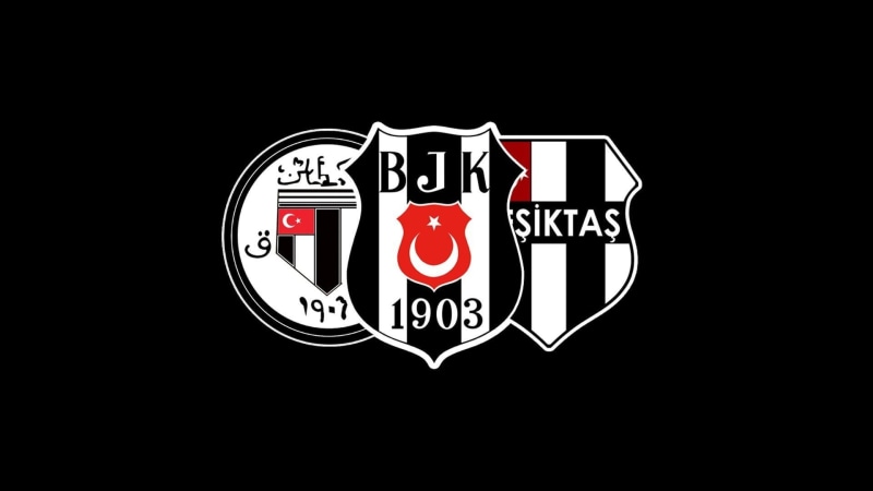 Turkish, western script, soccer clubs, white, logo, black background, soccer, indoors, information, 1080P, no people, Besiktas J.K., illuminated, close-up