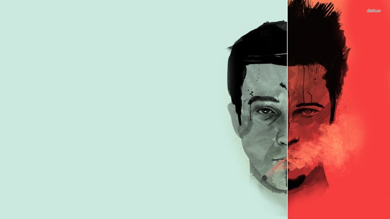 Tyler Durden, young men, young adult, standing, colored background, real people, copy space, one person, front view, digital composite, men, obscured face