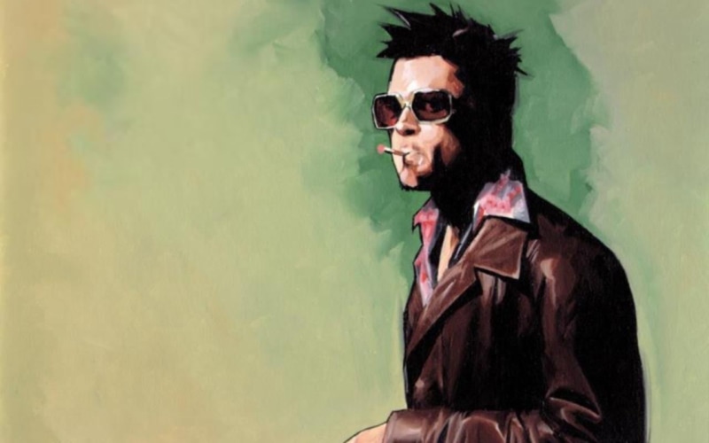 portrait, clothing, looking at camera, Tyler Durden, young adult, bizarre, Fight Club, sunglasses, eyeglasses, fashion, glasses, waist up, ape, fun, textured effect