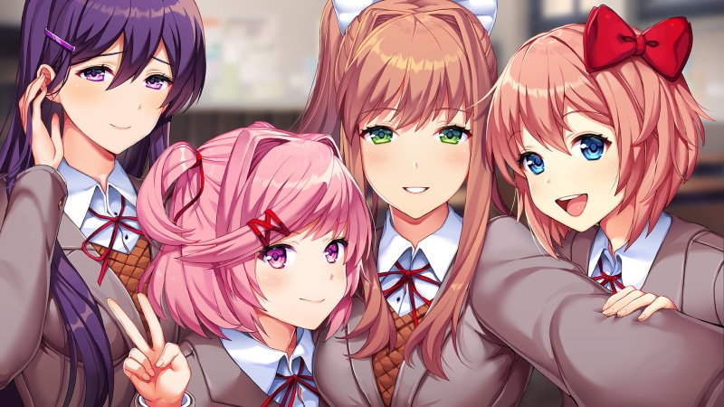 Natsuki (Doki Doki Literature Club), DDLC, Monika (Doki Doki Literature Club), Sayori (Doki Doki Literature Club), 1080P, Doki Doki Literature Club, Yuri