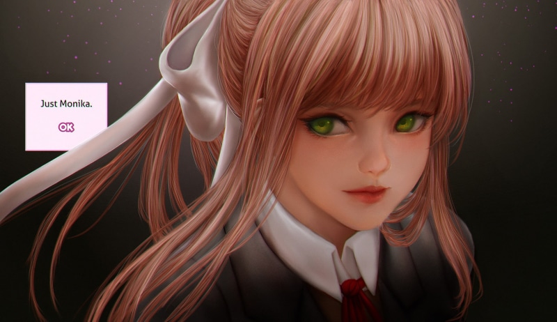 beauty, front view, Doki Doki Literature Club, women, portrait, 1080P, one person, studio shot, Monika (Doki Doki Literature Club), fashion, black background