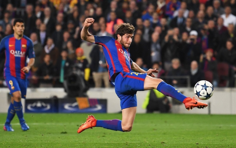 Sergi Roberto, ball, soccer, Luis Suarez, soccer clubs, magic moment, FC Barcelona, 1080P, Camp Nou