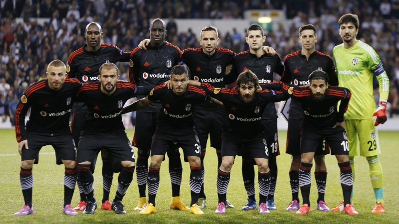 standing, sport, soccer clubs, side by side, Besiktas J.K., music, day, clothing, soccer, crowd, adult, outdoors, event, group of people, uniform, in a row