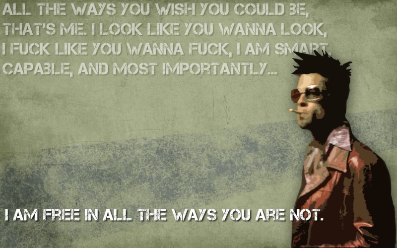 portrait, Fight Club, real people, Brad Pitt, education, communication, inspirational, standing, quote, non-western script, people, brown, looking at camera