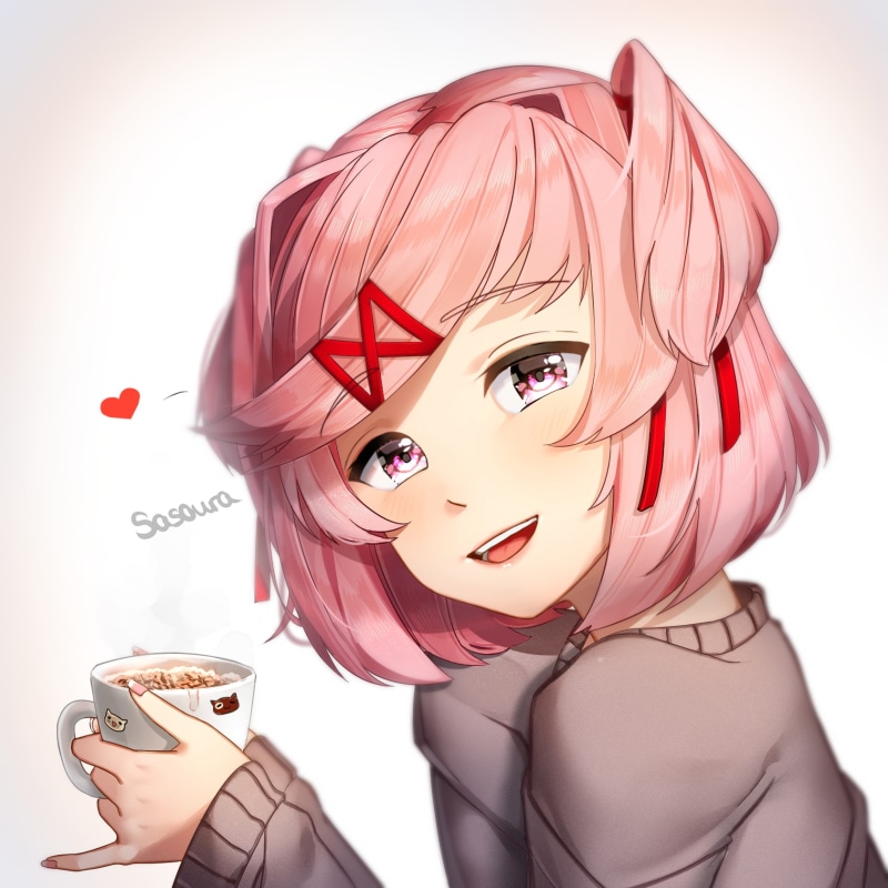 human face, fashion, hairstyle, headshot, white background, Doki Doki Literature Club, beauty, adult, human representation, indoors, make-up, one person