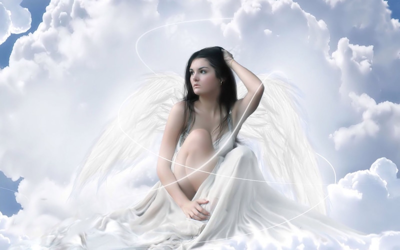 haired, 1080P, fantasy, girl, black, angel