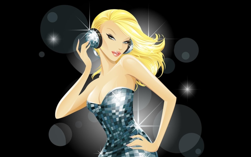 music, dancing, disco, 3d and abstract, girl, vector, blonde, 2K