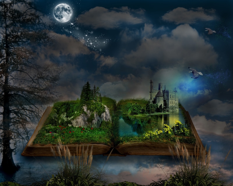 sky, 4K, star - space, cloud - sky, near, building, no people, tranquility, white, digital composite, nature, outdoors, water, house, painting, body, beauty in nature