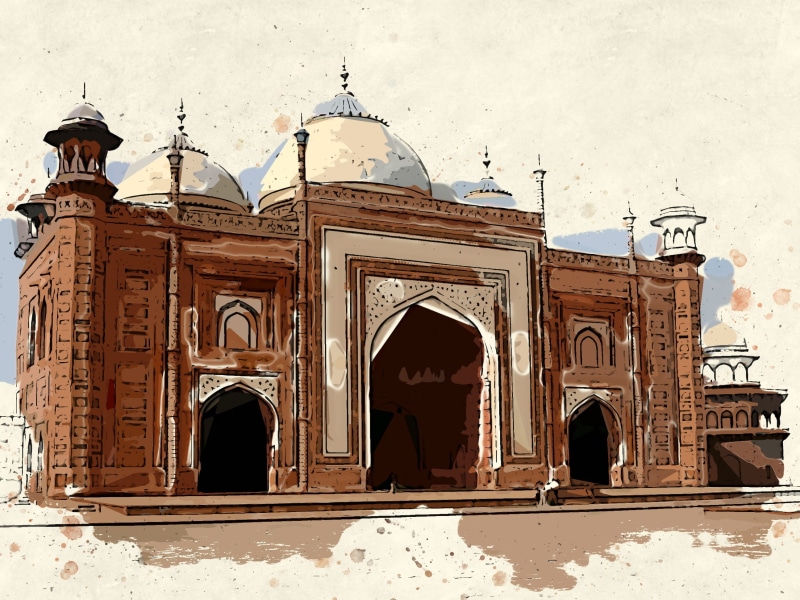 religion, ancient, digital manipulation, india, travel, sky, mausoleum, travel destinations, painting, exterior, outdoors, famous, agra, ancient civilization