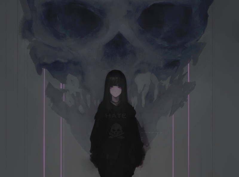 Original, Long Hair, Creepy, Purple Eyes, 720P, Dark, Anime