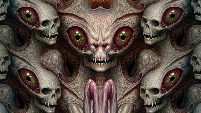 scary, horror, Dark, fangs, skulls, 1080P, Martin, alien, fi, fiction, Almanegra, macabre, Evil, art, spooky, Sadaba, detail, Diego, artistic, sci, science