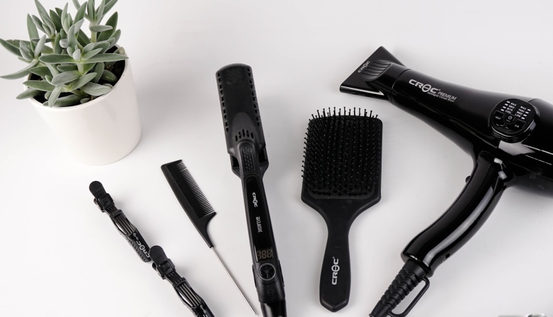 flat lay, minimal, pot, salon, tech, white background, comb, variation, gear, hair, choice, white, hairbrush, still life, no people, work tool, scissors