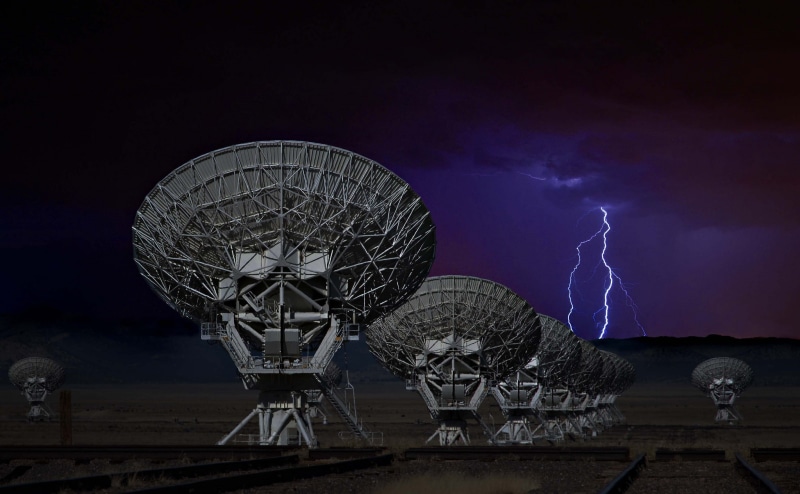 radio telescope, antenna, technology, the sky, lightning, 1080P, New Mexico
