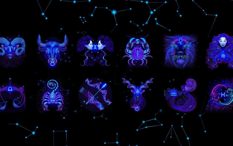 design, close-up, digital composite, glowing, purple, indoors, studio shot, illuminated, 720P, animal, no people, Zodiac, light, night, lighting equipment