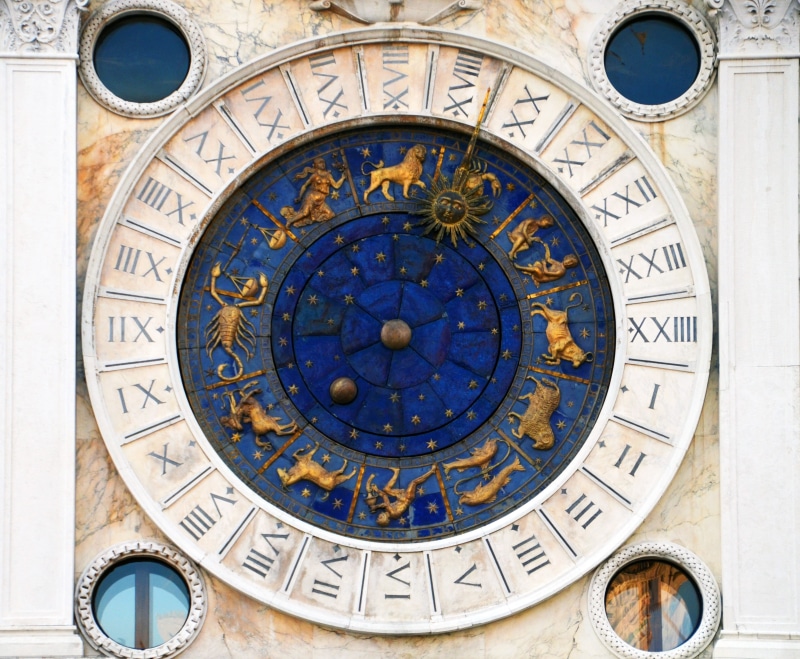 clock face, roman numeral, building exterior, zodiac, zodiac sign, 2K, pointer, architecture, space, history, gold, no people, signs of the zodiac, time