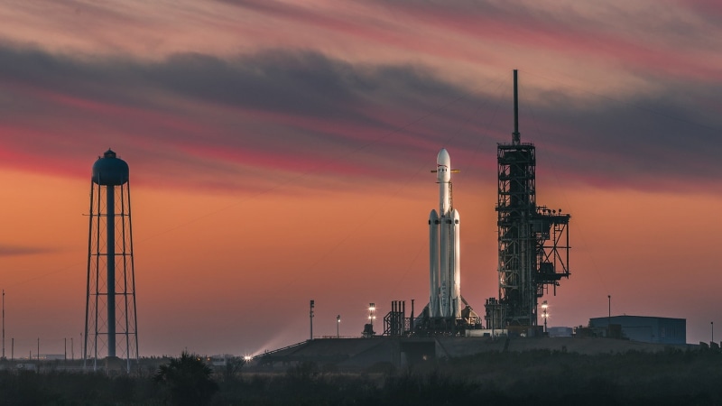 falcon heavy, architecture, technology, sky, global communications, cloud - sky, fuel and power generation, rocket, orange color, 1080P, space exploration