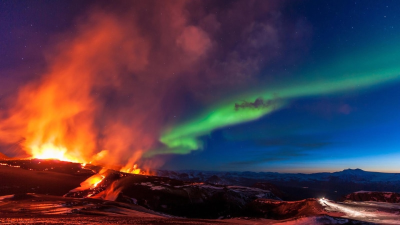 nature, northern, night, power, illuminated, environment, heat - temperature, land, scenics - nature, dark, natural phenomenon, power in nature, volcano