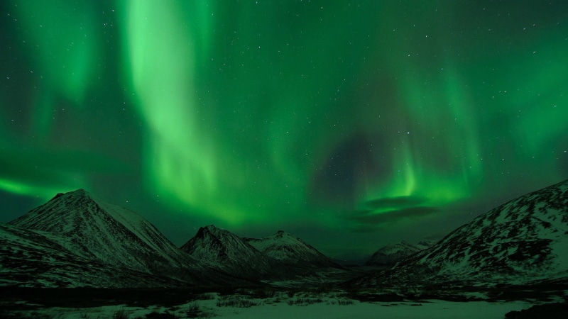 green color, aurorae, snow, aurora polaris, mountain, astronomy, scenics - nature, night, space, 1080P, ice, landscape, illuminated, nature, northern
