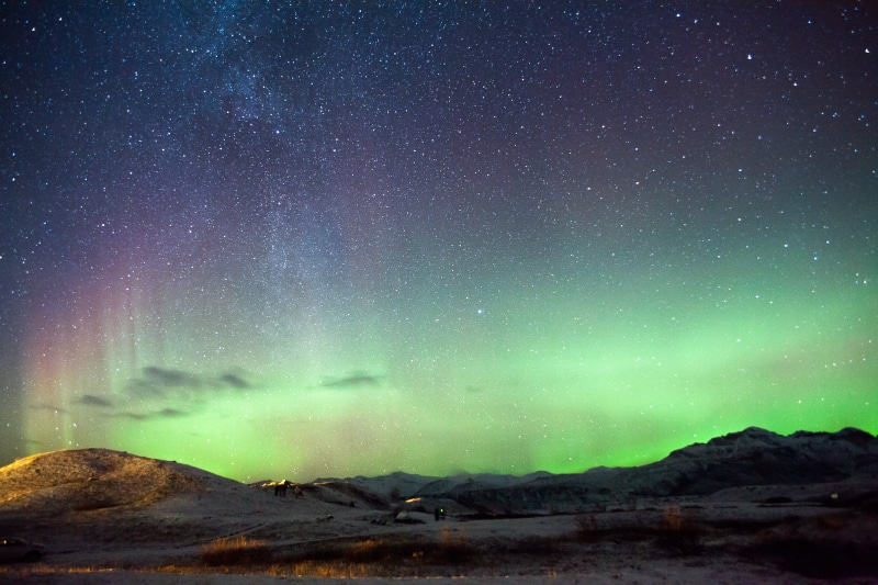 planet - Space, aurora, Green Sky, 5K, red, milky Way, aurora Borealis, galaxy, mountain, way, milk, space, nature, science, night, light, lights, constellation