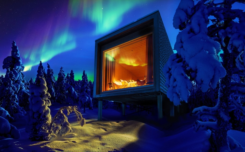 no people, 1080P, trees, burning, building, luxury, window, building exterior, house, built structure, Lapland, architecture, cold temperature, nature