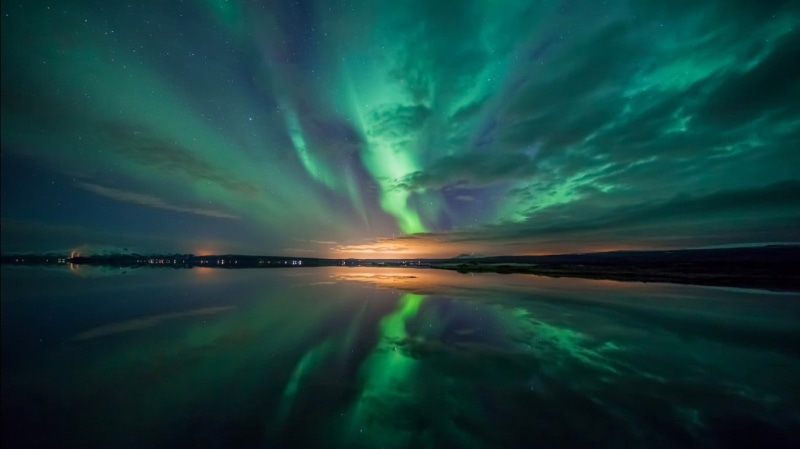 landscape, 720P, scenics - nature, beauty in nature, nature, sea, star - space, water, sky, night, green color, lake, awe, no people, luminosity, tranquility