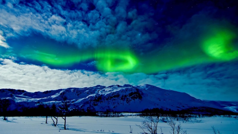 snowcapped mountain, landscape, luminosity, cold temperature, night, aurora, 1080P, mountain, cloud - sky, tranquility, beauty in nature, astronomy, winter
