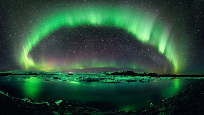 landscape, 1080P, tranquility, aurora polaris, cold temperature, beauty in nature, sky, dramatic sky, water, lagoon, scenics - nature, space, environment