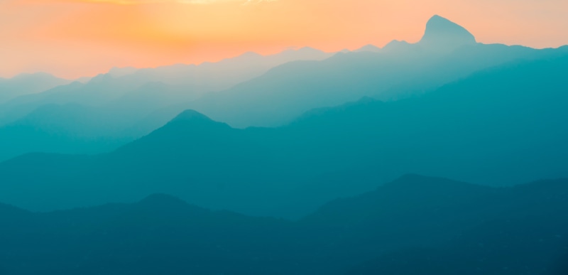Sunset, 5K, Mountain range, 5K, Teal, HD, Gradient, Turquoise