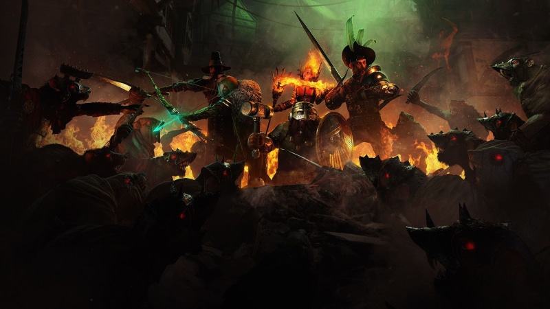 video games, sword, bow and arrow, shield, digital art, 1080P, hammer, Vermintide 2, wizard, Warhammer, rats, battle, video game art