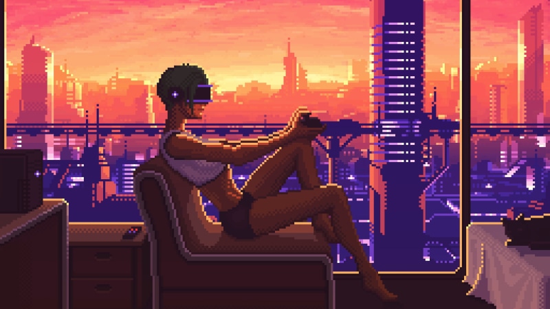 cyberpunk, artwork, digital art, fan art, cyber, futuristic, concept art, sunset, pixel art, science fiction, 4K, futuristic city, cityscape, pixels