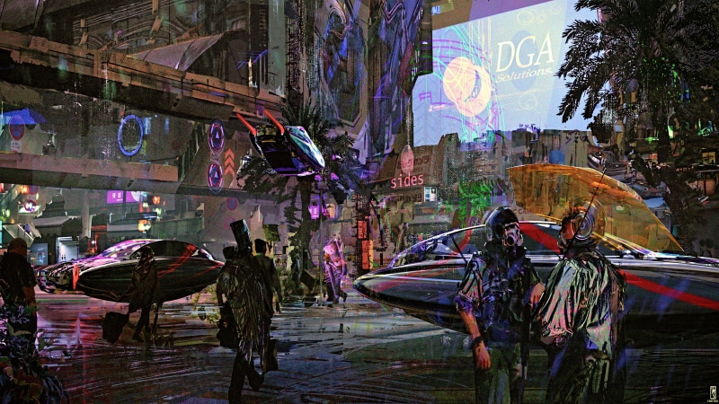 fan art, fantasy art, painting, vehicle, cyberpunk, city, concept art, 3D, 4K, CGI, urban, artwork, digital art, science fiction, cyber, futuristic, cityscape
