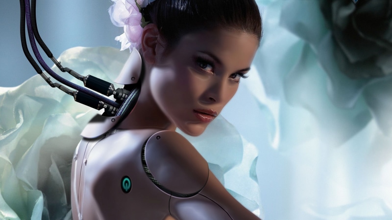 hairstyle, robot, clothing, women, lifestyles, technology, close-up, digital art, headshot, portrait, 1080P, beauty, studio shot, one person, indoors