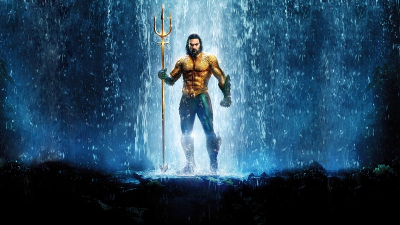Aquaman, Jason Momoa, 4K, waterfall, Trident